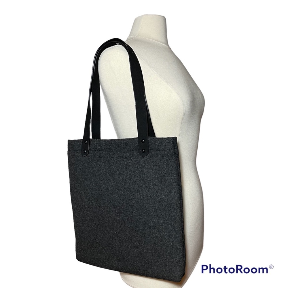 Charcoal grey felt padded tote bag with black handles 14”H x 13.5”W